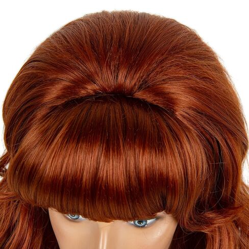 Copper Red Long Curly Beehive Wig with Red Pearl Necklace Vintage Wig with bangs for Women Costume Cosplay Fancy Dress 60s 70s Retro Wigs in Kuwait