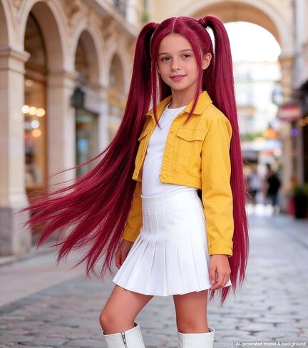 Long Straight Hot Pink Cosplay Wig for Kids with 2 Ponytails - Synthetic Anime Red Wigs for Halloween, Carnival, Costume Parties in Saudi Arabia