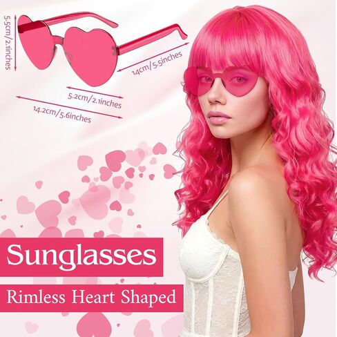 PLULON 18 Pcs Short Bob Wigs Long Curly Hair with Heart Sunglasses and Hair Cap for Women, Neon Wig Colored Fun Cosplay Hairpieces for Women Men Daily Bachelorette Halloween Costume Party Decorations in Kuwait