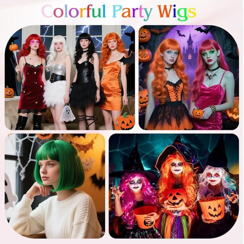 PLULON 18 Pcs Short Bob Wigs Long Curly Hair with Heart Sunglasses and Hair Cap for Women, Neon Wig Colored Fun Cosplay Hairpieces for Women Men Daily Bachelorette Halloween Costume Party Decorations in Kuwait