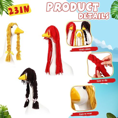 Janinka 3 قطع الشرفة أوزة الباروكات أحمر أسود ذهبي طويل مستقيم DIY الشرفة أوزة الزي الكروشيه هوك شعر مستعار بورتيكو ل 23 بوصة في الهواء الطلق حديقة فناء ساحة هالوين تأثيري جوزي الديكور in Kuwait