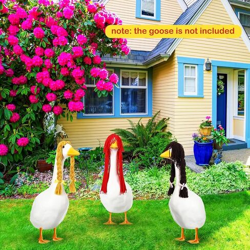 Janinka 3 قطع الشرفة أوزة الباروكات أحمر أسود ذهبي طويل مستقيم DIY الشرفة أوزة الزي الكروشيه هوك شعر مستعار بورتيكو ل 23 بوصة في الهواء الطلق حديقة فناء ساحة هالوين تأثيري جوزي الديكور in Kuwait