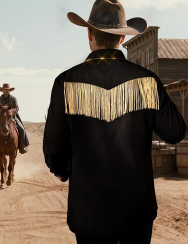 Men's Western Cowboy Fringe Long Sleeve Gold Sequin Embroidered Casual Slim Fit Button Down Shirt in Kuwait