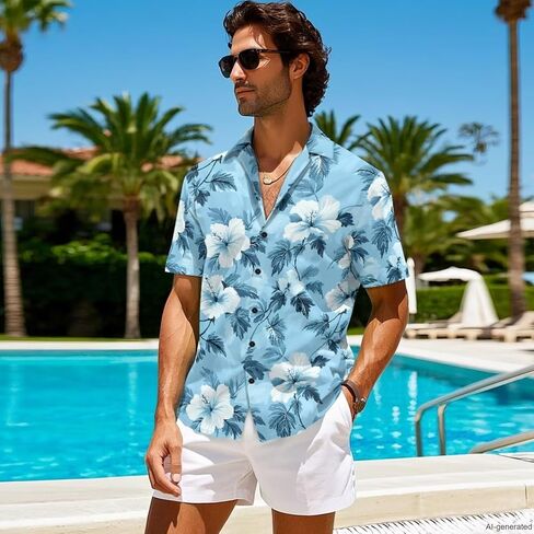 Gomyblomy Matching Hawaiian Outfits for Couples Vacation Tropical Floral Women Dress Mens Shirts His and Hers Clothing in Saudi Arabia