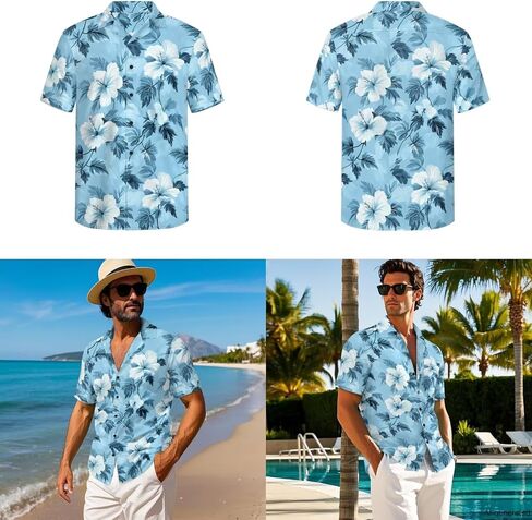 Gomyblomy Matching Hawaiian Outfits for Couples Vacation Tropical Floral Women Dress Mens Shirts His and Hers Clothing in Saudi Arabia