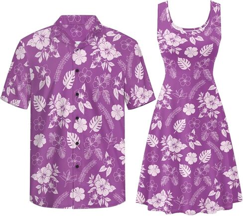 Gomyblomy Matching Hawaiian Outfits for Couples Vacation Tropical Floral Women Dress Mens Shirts His and Hers Clothing in Saudi Arabia