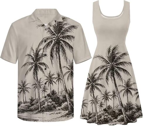 Gomyblomy Matching Hawaiian Outfits for Couples Vacation Tropical Floral Women Dress Mens Shirts His and Hers Clothing in Saudi Arabia