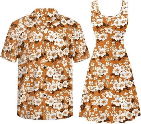 Gomyblomy Matching Hawaiian Outfits for Couples Vacation Tropical Floral Women Dress Mens Shirts His and Hers Clothing in Saudi Arabia