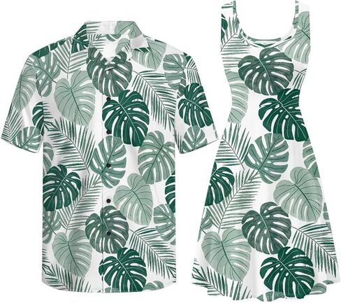 Gomyblomy Matching Hawaiian Outfits for Couples Vacation Tropical Floral Women Dress Mens Shirts His and Hers Clothing in Saudi Arabia