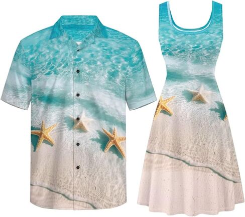 Gomyblomy Matching Hawaiian Outfits for Couples Vacation Tropical Floral Women Dress Mens Shirts His and Hers Clothing in Saudi Arabia