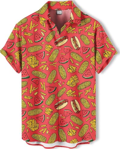 Men's Novelty Print Short Sleeve Shirt, Casual Button Down Summer Top, Funny Graphic Pattern Design in Saudi Arabia