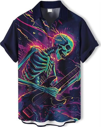 Men's Novelty Print Short Sleeve Shirt, Casual Button Down Summer Top, Funny Graphic Pattern Design in Saudi Arabia