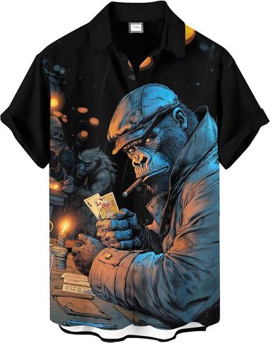 Men's Novelty Print Short Sleeve Shirt, Casual Button Down Summer Top, Funny Graphic Pattern Design in Saudi Arabia