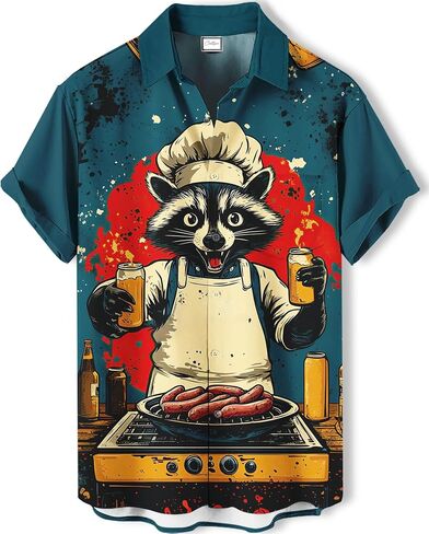 Men's Novelty Print Short Sleeve Shirt, Casual Button Down Summer Top, Funny Graphic Pattern Design in Saudi Arabia