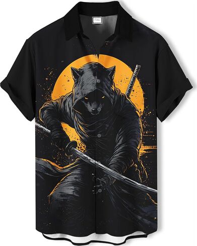 Men's Novelty Print Short Sleeve Shirt, Casual Button Down Summer Top, Funny Graphic Pattern Design in Saudi Arabia