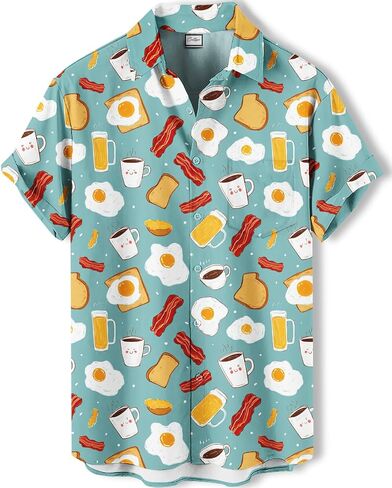 Men's Novelty Print Short Sleeve Shirt, Casual Button Down Summer Top, Funny Graphic Pattern Design in Saudi Arabia