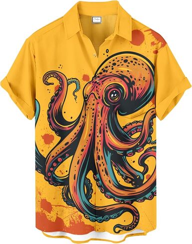 Men's Novelty Print Short Sleeve Shirt, Casual Button Down Summer Top, Funny Graphic Pattern Design in Saudi Arabia