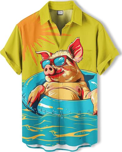 Men's Novelty Print Short Sleeve Shirt, Casual Button Down Summer Top, Funny Graphic Pattern Design in Saudi Arabia