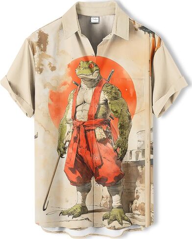 Men's Novelty Print Short Sleeve Shirt, Casual Button Down Summer Top, Funny Graphic Pattern Design in Saudi Arabia