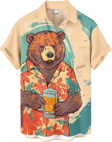 Men's Novelty Print Short Sleeve Shirt, Casual Button Down Summer Top, Funny Graphic Pattern Design in Saudi Arabia