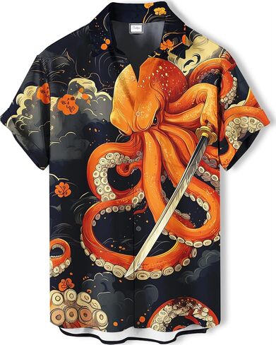 Men's Novelty Print Short Sleeve Shirt, Casual Button Down Summer Top, Funny Graphic Pattern Design in Saudi Arabia
