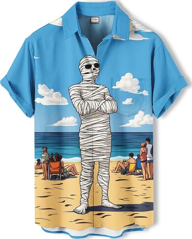 Men's Novelty Print Short Sleeve Shirt, Casual Button Down Summer Top, Funny Graphic Pattern Design in Saudi Arabia
