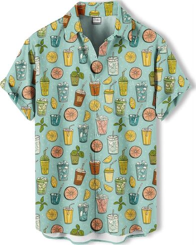 Men's Novelty Print Short Sleeve Shirt, Casual Button Down Summer Top, Funny Graphic Pattern Design in Saudi Arabia