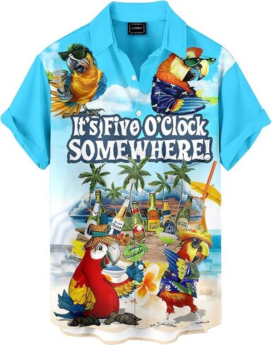 Men's Funny Hawaiian Parrot Print Button Down Shirt Tropical Beach Vacation Party Shirt in Saudi Arabia