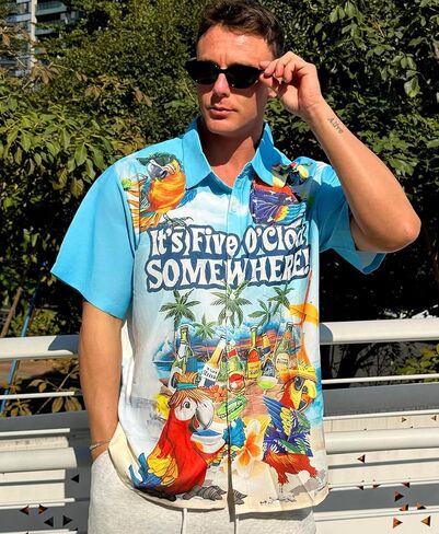 Men's Funny Hawaiian Parrot Print Button Down Shirt Tropical Beach Vacation Party Shirt in Saudi Arabia
