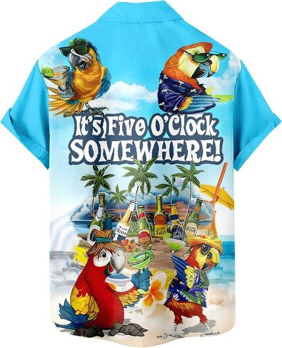 Men's Funny Hawaiian Parrot Print Button Down Shirt Tropical Beach Vacation Party Shirt in Saudi Arabia