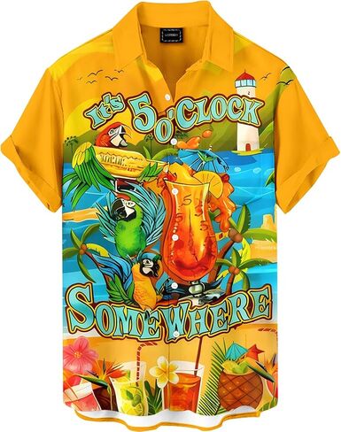 Men's Funny Hawaiian Parrot Print Button Down Shirt Tropical Beach Vacation Party Shirt in Saudi Arabia