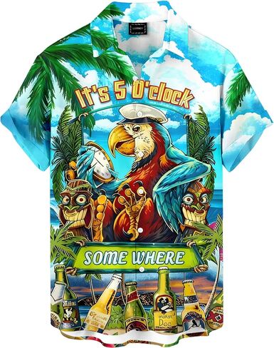 Men's Funny Hawaiian Parrot Print Button Down Shirt Tropical Beach Vacation Party Shirt in Saudi Arabia
