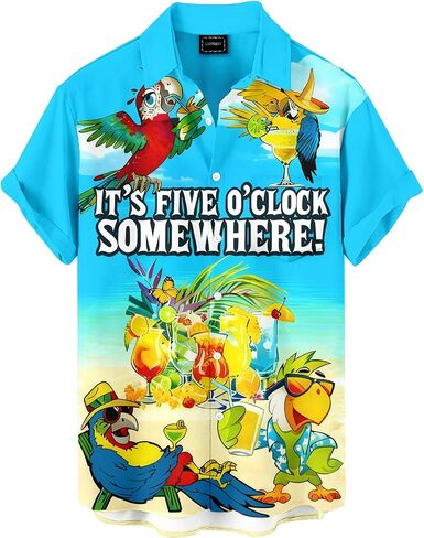 Men's Funny Hawaiian Parrot Print Button Down Shirt Tropical Beach Vacation Party Shirt in Saudi Arabia