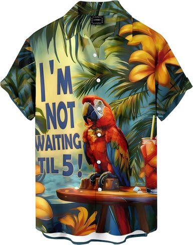 Men's Funny Hawaiian Parrot Print Button Down Shirt Tropical Beach Vacation Party Shirt in Saudi Arabia