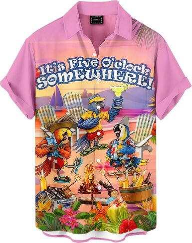 Men's Funny Hawaiian Parrot Print Button Down Shirt Tropical Beach Vacation Party Shirt in Saudi Arabia