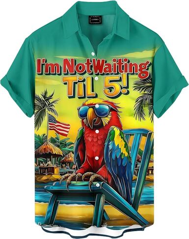Men's Funny Hawaiian Parrot Print Button Down Shirt Tropical Beach Vacation Party Shirt in Saudi Arabia