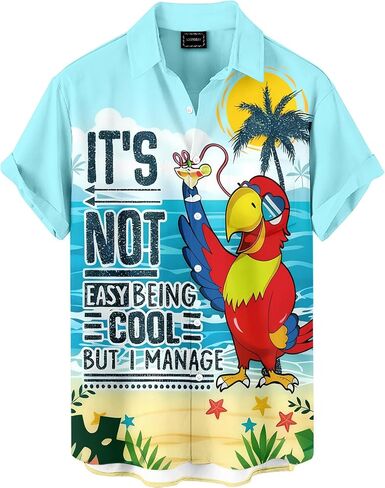 Men's Funny Hawaiian Parrot Print Button Down Shirt Tropical Beach Vacation Party Shirt in Saudi Arabia