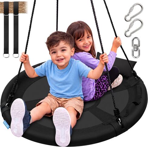 SereneLife Saucer Swing with Hang Kit, Outdoor Tree Swing with Swivel Spinner for Kids (Black) in Kuwait