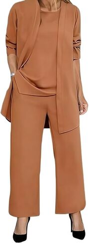 Women 3 Piece Outfits Long Sleeve Cardigan Sleeveless Top Wide Leg Pants Sweatsuit Sets Wedding Guest Pant Suits in Kuwait