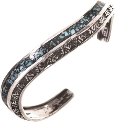 Inlaid Turquoise Silver Navajo Cuff Indian Sterling Wave Bracelet 0398 in Kuwait