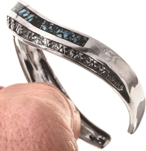 Inlaid Turquoise Silver Navajo Cuff Indian Sterling Wave Bracelet 0398 in Kuwait