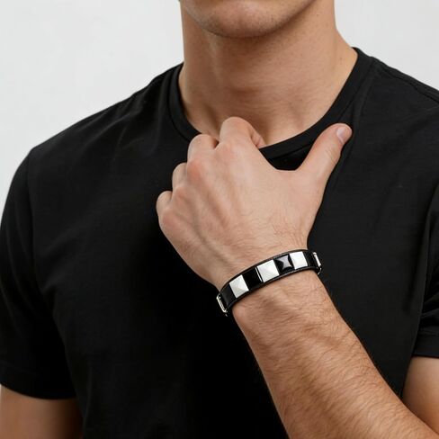 3 Pcs Black White Checkered Punk Leather Cuff Bracelet Gothic Studded Adjustable Wristband for Men Women Halloween Gothic Accessories in Saudi Arabia