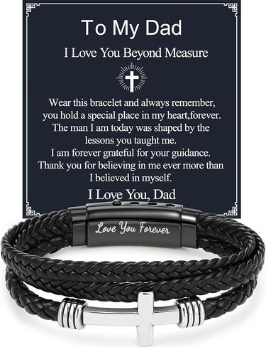 Bracelet Gifts for Son Dad Brother Husband Lettering Love You Forever Bracelets Multi-Layer Braided Mens Bracelet Leather Fathers Day Christmas Birthday Gifts with Card in Saudi Arabia