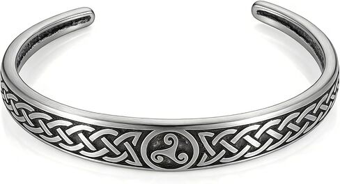 HZMAN Vintage Celtic Knot & Triskelion Stainless Steel Open Cuff Bracelet - Intricate Weave Celtic Cultural Jewelry for Men Women, Retro Statement Bracelet, Ideal Gift for Celtic Enthusiasts in Kuwait