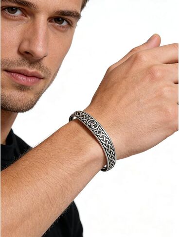 HZMAN Vintage Celtic Knot & Triskelion Stainless Steel Open Cuff Bracelet - Intricate Weave Celtic Cultural Jewelry for Men Women, Retro Statement Bracelet, Ideal Gift for Celtic Enthusiasts in Kuwait