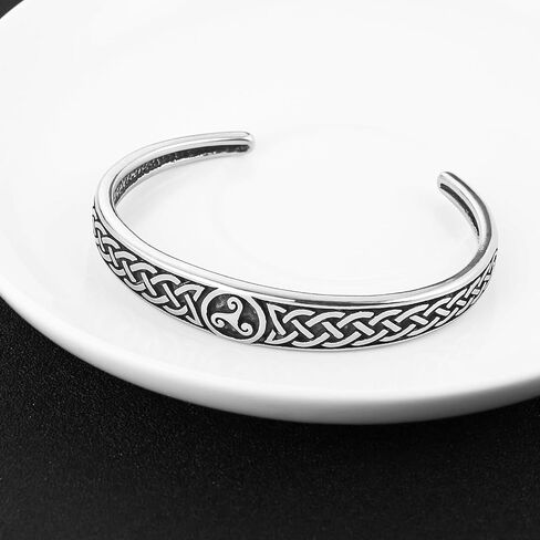 HZMAN Vintage Celtic Knot & Triskelion Stainless Steel Open Cuff Bracelet - Intricate Weave Celtic Cultural Jewelry for Men Women, Retro Statement Bracelet, Ideal Gift for Celtic Enthusiasts in Kuwait