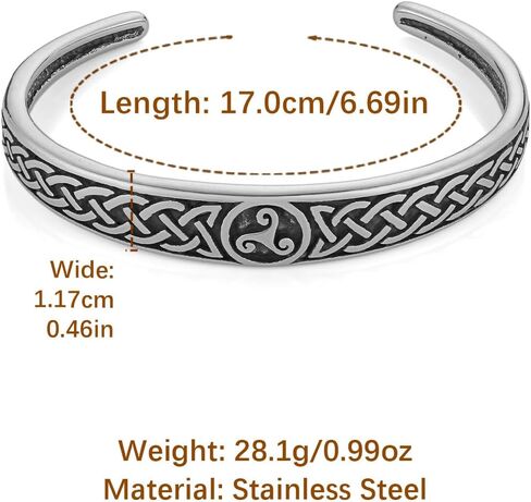 HZMAN Vintage Celtic Knot & Triskelion Stainless Steel Open Cuff Bracelet - Intricate Weave Celtic Cultural Jewelry for Men Women, Retro Statement Bracelet, Ideal Gift for Celtic Enthusiasts in Kuwait