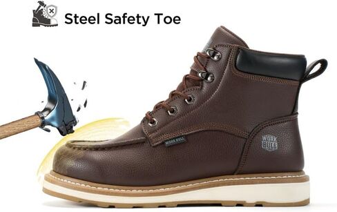 Men's 6" Steel Toe Work Boots,Lace Up Moc Toe, Oil/Slip Resistant Industrial Safety Boots in Kuwait