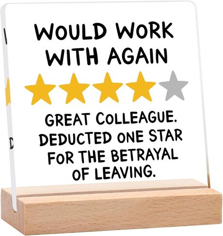 Funny Farewell & Goodbye Gifts for Coworkers - "Would Work With Again" Review Plaque - Coworker Leaving Going Away Gift for Women, Men, Boss or Work Bestie (4x4x0.2'') in Saudi Arabia
