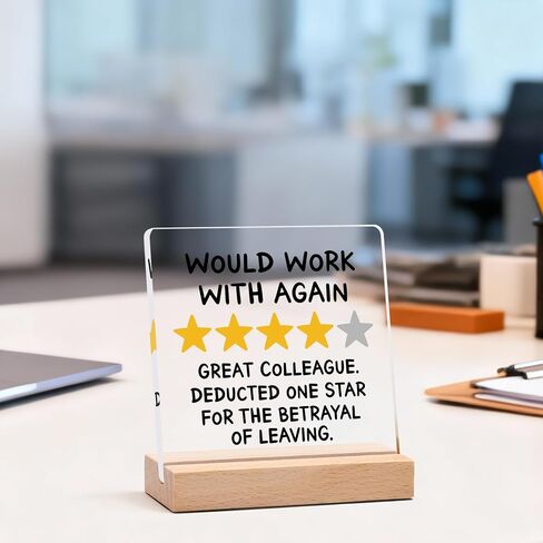 Funny Farewell & Goodbye Gifts for Coworkers - "Would Work With Again" Review Plaque - Coworker Leaving Going Away Gift for Women, Men, Boss or Work Bestie (4x4x0.2'') in Saudi Arabia